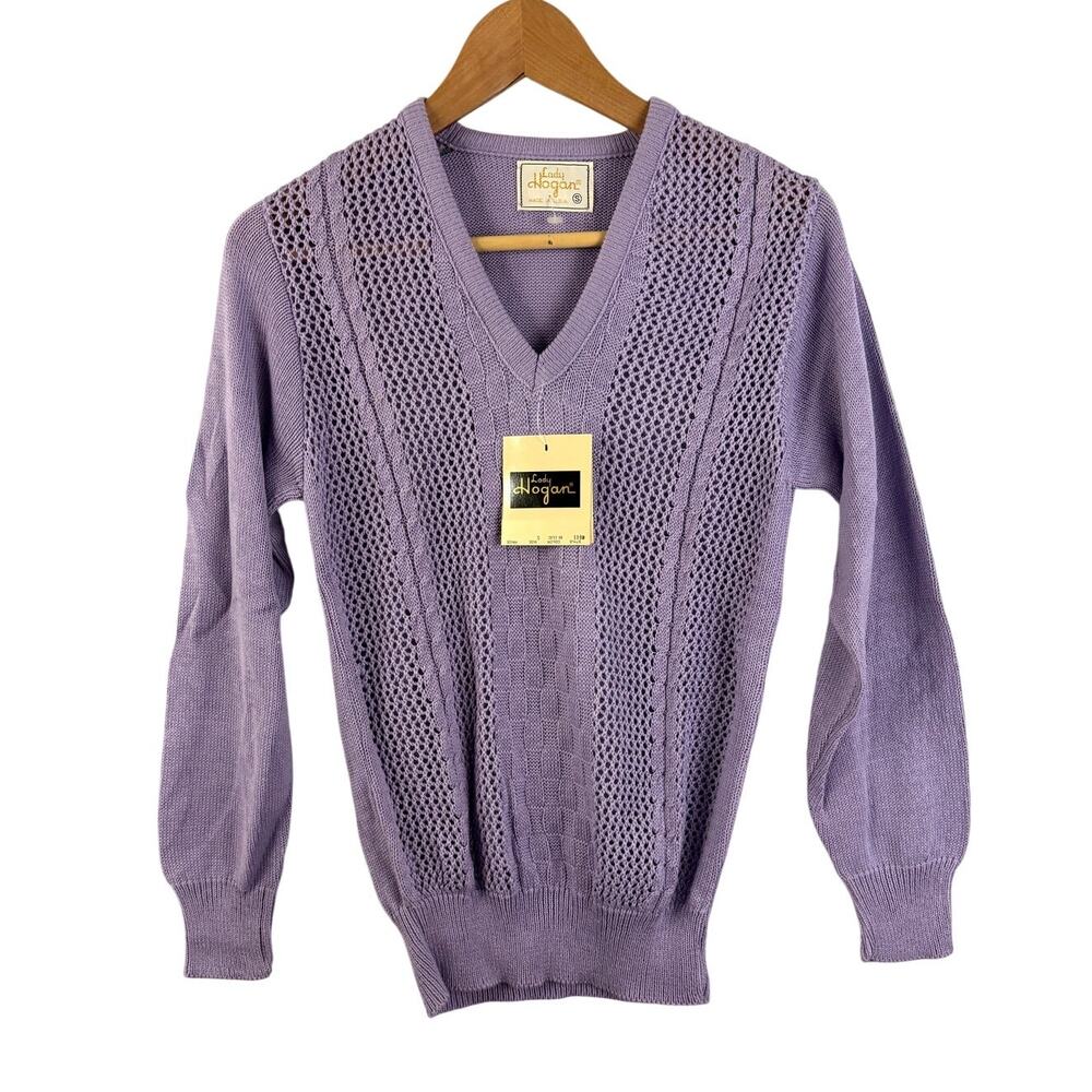 Vtg Lady Hogan Purple Lavender V-Neck Sweater Womens Knit Golf Made in‎ USA NWT